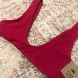 Raspberry scoop bikini top- sustainable brand. With tags